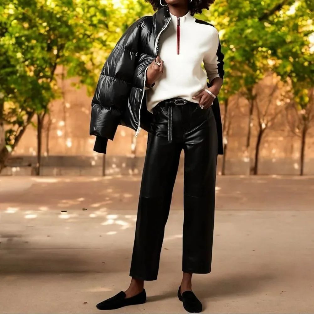 NWOT BANANA REPUBLIC High Rise Straight Leg Black Leather Pants 34